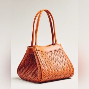 Anthropologie Mini Top-Handle Boxy Tote in Tan NWT